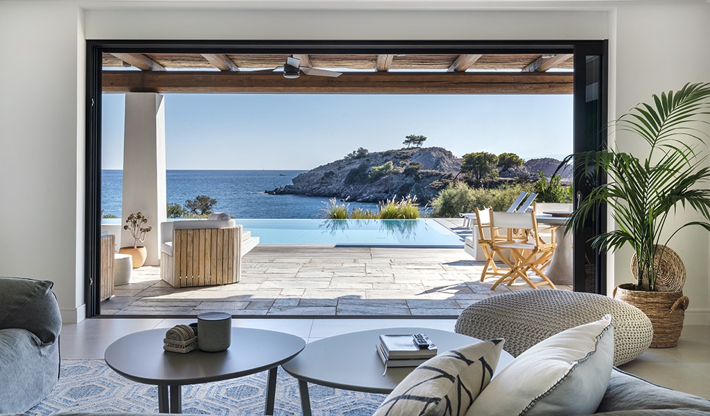 villa calma living rool with sea view and beachfront residence